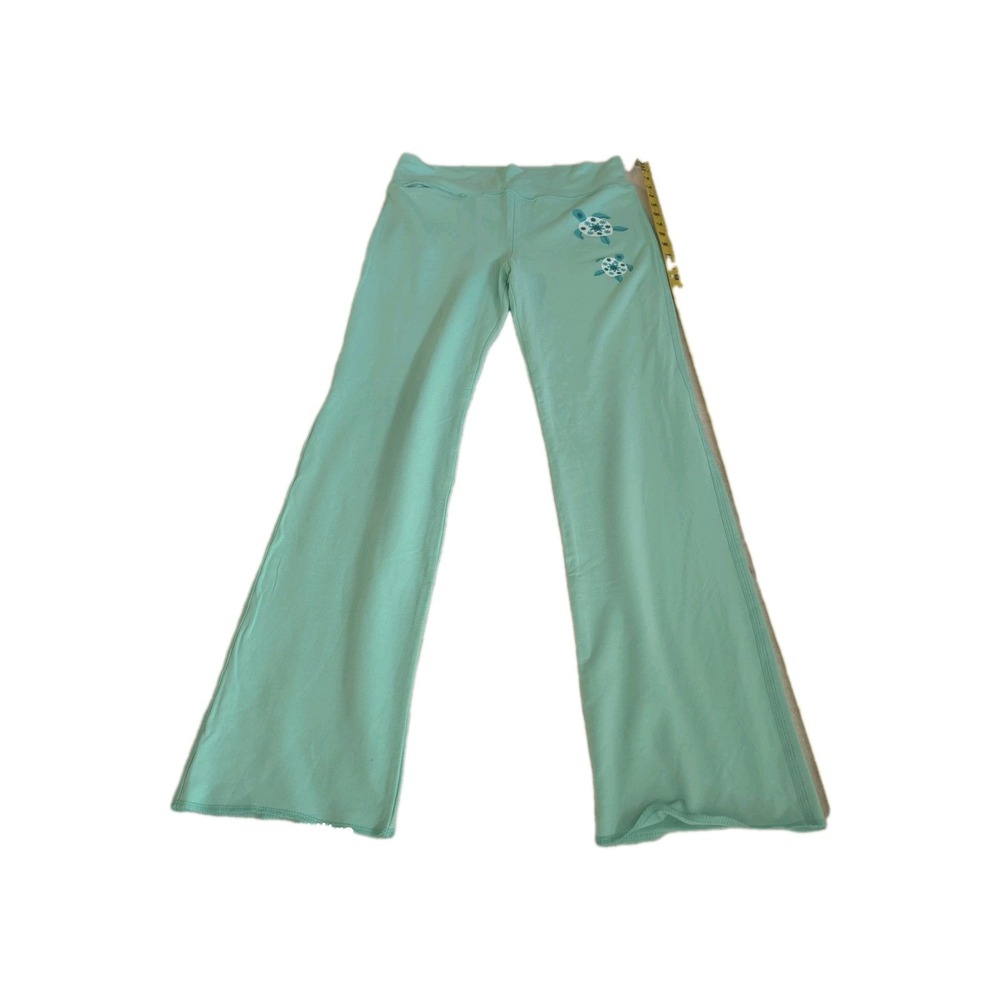 Artisans Mint Green Lounge Pants Women's Size M Turtle Embroidery Cotton Blend